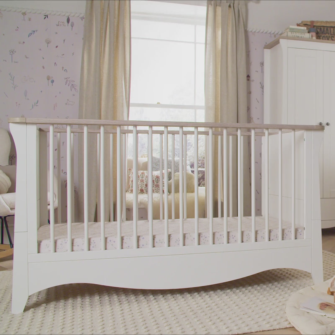 CuddleCo Clara Luxe 2 Piece Nursery Furniture Set with Cot Bed and Dresser - White & Ash