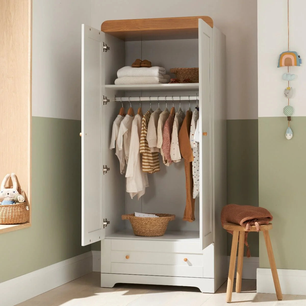 Tutti Bambini Rio 3 Piece Nursery Furniture Set with Malmo Cot Bed - Dove Grey & Honey Oak