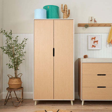 Tutti Bambini Hygge Mini 3 Piece Nursery Furniture Set with Cot Bed, Dresser & Wardrobe - Light Oak/White Sand
