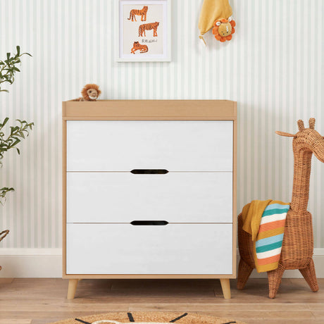 Tutti Bambini Hygge Mini 3 Piece Nursery Furniture Set with Cot Bed, Dresser & Wardrobe - White/Light Oak