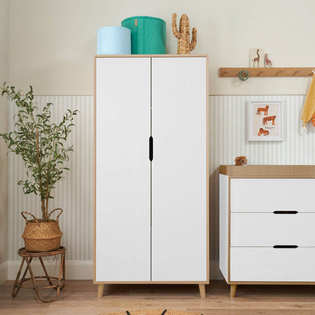 Tutti Bambini Hygge Mini 3 Piece Nursery Furniture Set with Cot Bed, Dresser & Wardrobe - White/Light Oak