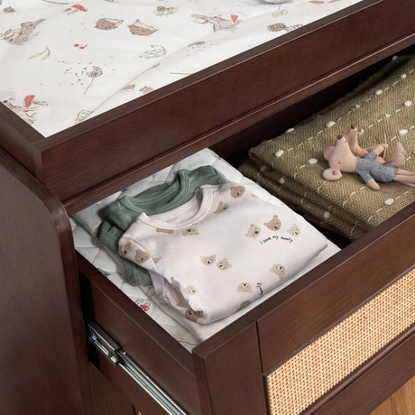 Tutti Bambini Japandi Mini 3 Piece Nursery Furniture Set with Cot Bed, Dresser and Wardrobe - Warm Walnut