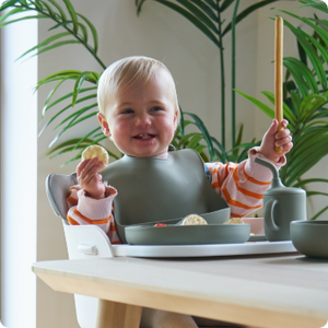 Bababing 6 Piece Feeding Set includes Bowl, Plate, Bib, Cup & Cutlery - Olive Green